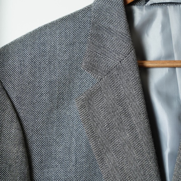 Vintage 100% Lambswool Blazer Bert Pulitzer Gray Herringbone Blazer Sport Coat - Picture 7 of 10